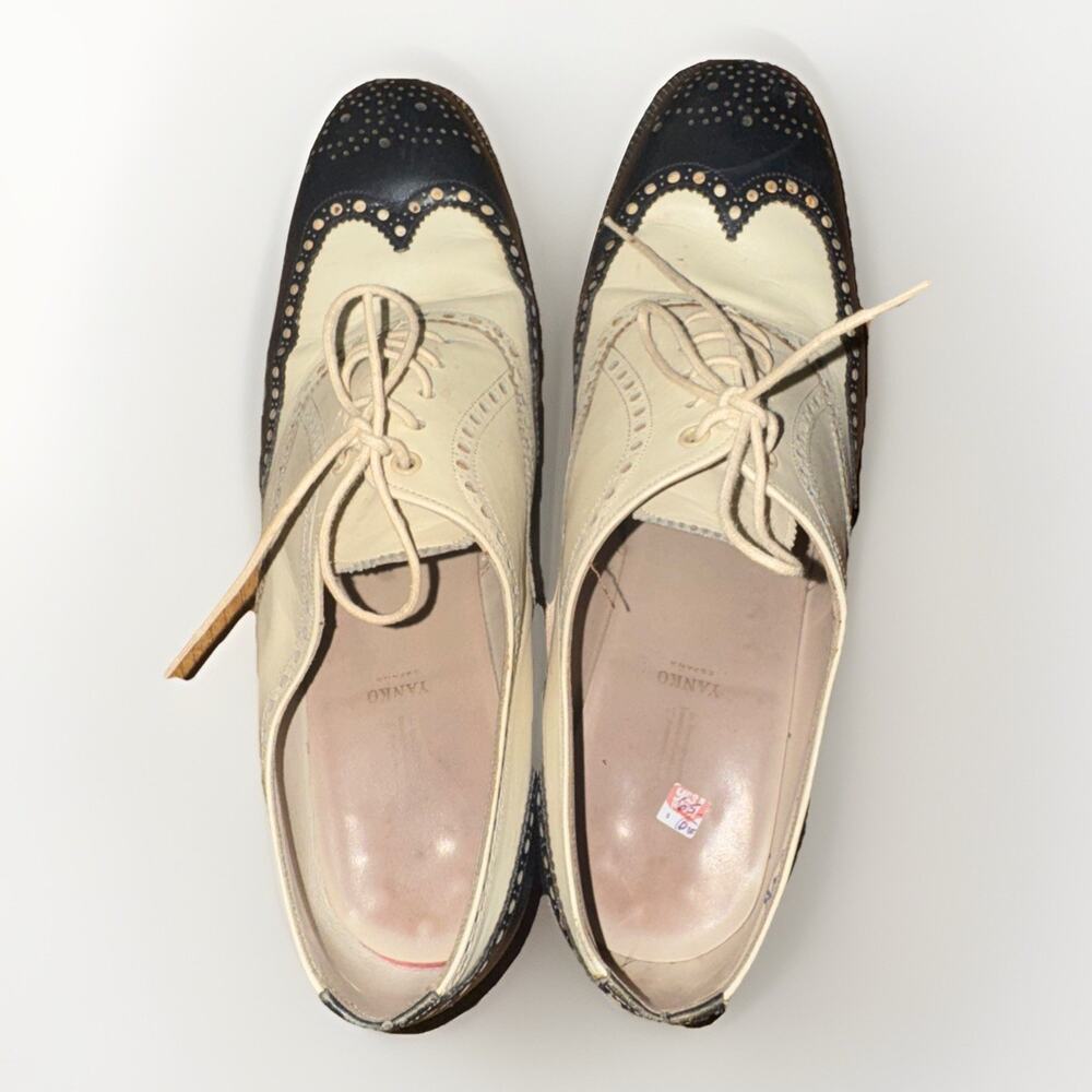 Yanko Espana Healed Wingtip Dress Shoes While And Black 9.5 Made In Spain - Picture 4 of 7
